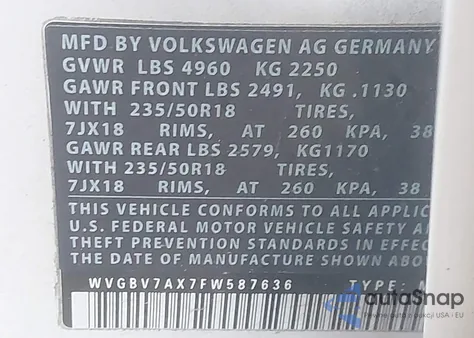 2015 Volkswagen Tiguan Se from USA, damaged, VIN WVGBV7AX7FW587636